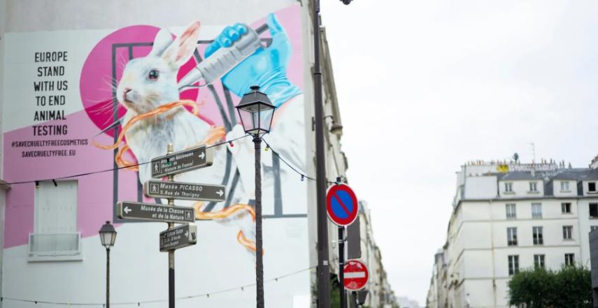 巴黎的标语呼吁停止动物试验
